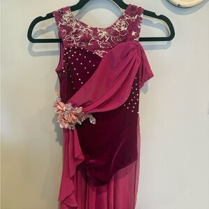 Weissman Burgundy Dance Costume with Gold Accents